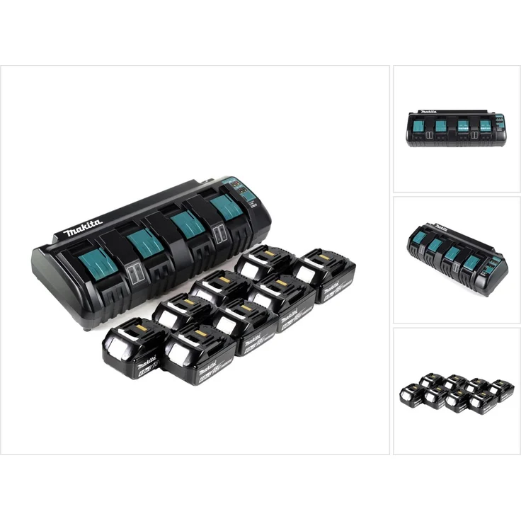 Makita BL1860B Akku-Set Li-Ion 18V LXT 6 Ah mit Ladestandsanzeige 8 Akku mit 4-fach Ladegerät