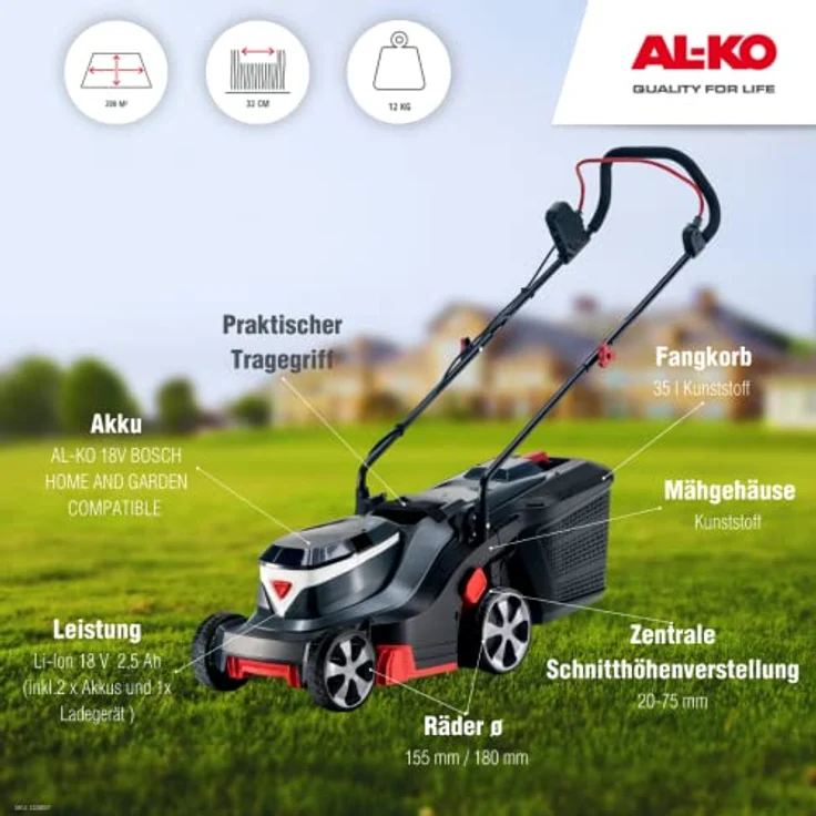 AL-KO Akku-Rasenmäher 3.22 Li Easy mit 2x Akkus 18 V 2,5 Ah – Bild 4