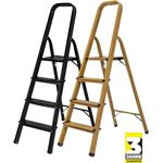 Craftfull Stehleiter CF-133A Aluminium-Haushaltsleiter klappbar Holzoptik (4 Stufen Black Edition)