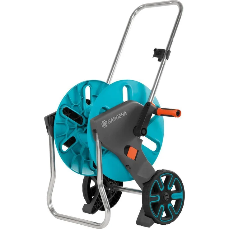 GARDENA Schlauchwagen CleverRoll M: Schlauchwagen mit bis zu 60 m Kapazität, besonders standfest, mit Clip zur Spritzen-Aufbewahrung, Nachtropfstopp, Kurbelseite frei wählbar (18511-20) – Bild 4