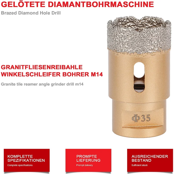 Diamantbohrkrone M14 Bohrkrone Fliesenbohrer Diamantbohrer Nass+Trocken Flex Winkelschleifer - 15 mm – Bild 5