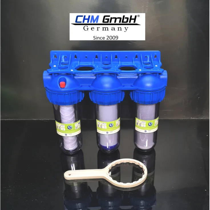 CHM GmbH HmbH 3- Stufen Vorfilter System 3/4 Zoll IG Wasserfilter Hauswasseranlage Brunnen