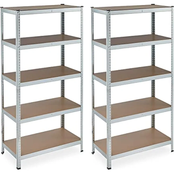 Schwerlastregal verzinkt, Traglast 875kg, 180x90x45 cm, 5 Böden, zum Stecken, Stahl, Lagerregal Keller, silber