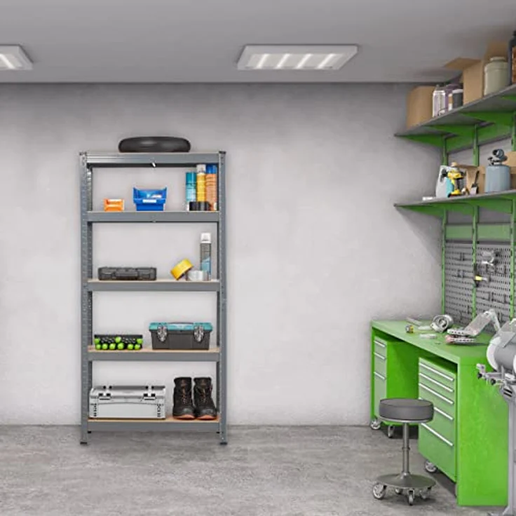 Schwerlastregal, 5 Ebenen, HBT 150 x 75 x 30 cm, 875 kg Tragkraft, Metall, Lagerregal für Keller, Garage, grau – Bild 2