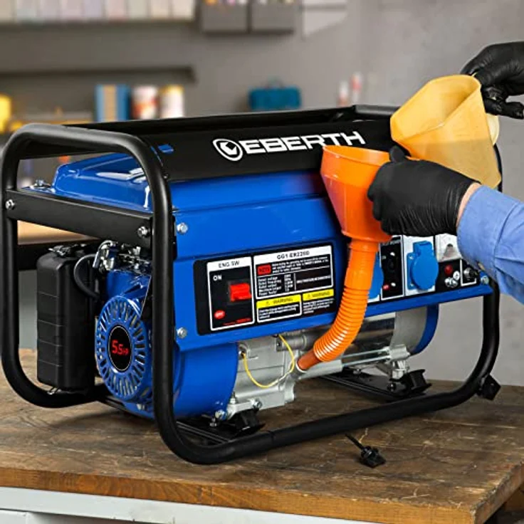 2200 Watt Benzin Stromerzeuger (5,5 PS Benzinmotor, 2x 230V, 1x 12V, Automatischer Voltregler, Ölmangelsicherung, Voltmeter) Generator – Bild 7