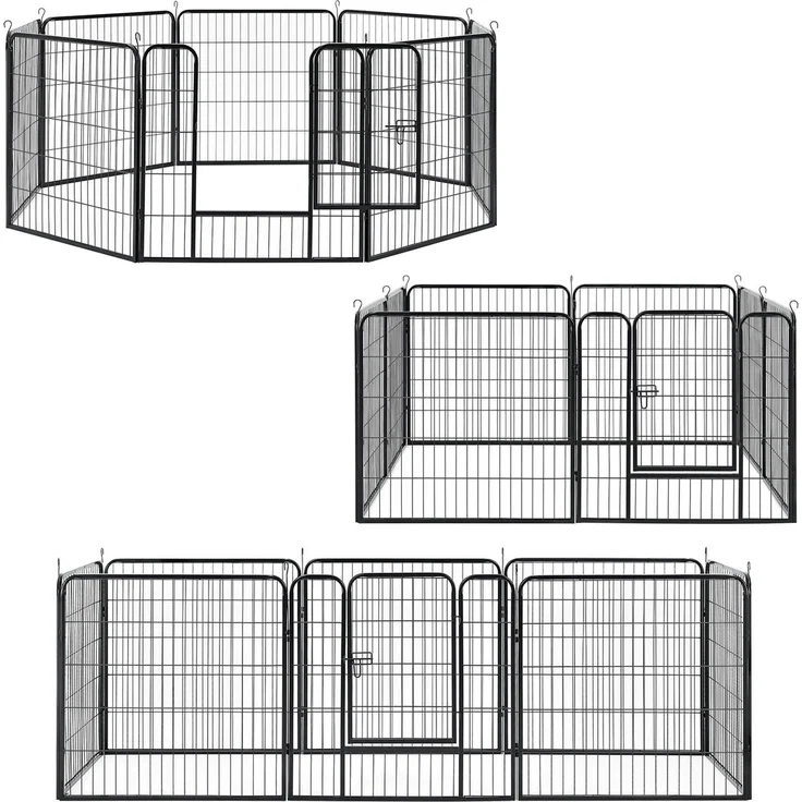Juskys Welpenauslauf Plus 160 x 160 x 80 cm – Welpenlaufstall 8-teilig aus Metall – Freigehege mit Tür – Welpengitter für Hunde, Hasen & Kleintiere - Preisvergleich – Bild 1