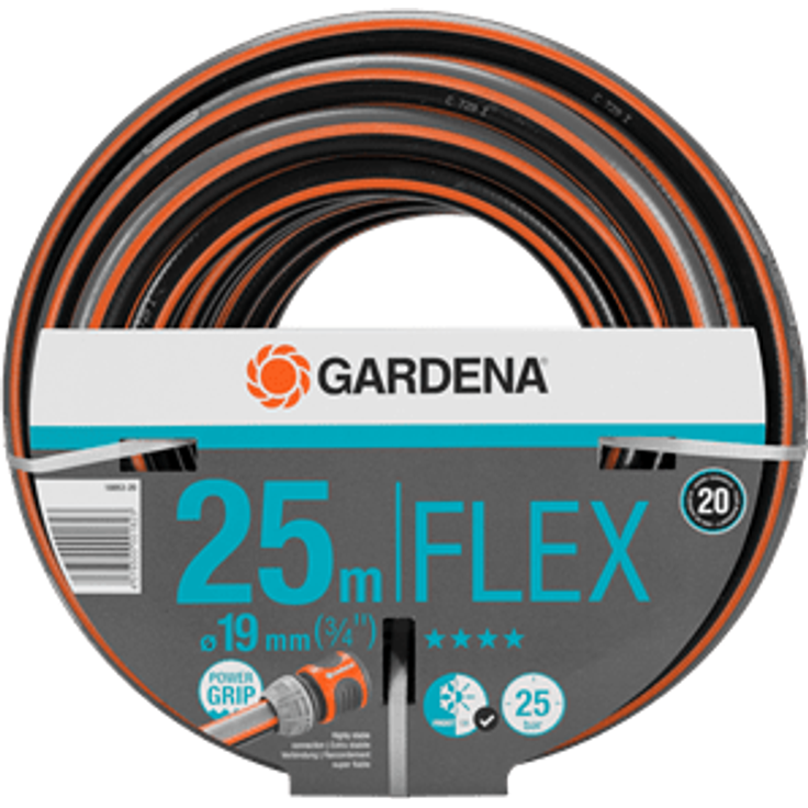 GARDENA Comfort FLEX Schlauch 19 mm (3-4 Zoll), 25 m: Formstabiler, flexibler Gartenschlauch mit Power-Grip-Profil, aus hochwertigem Spiralgewebe, 25 bar Berstdruck, ohne Systemteile (18053-20)
