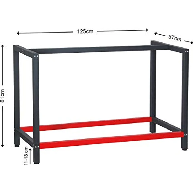 Werkbank Gestell 125x57x81 cm aus Stahl Werkbankgestell Anthrazit Rot Tischgestell Werkstatt – Bild 3