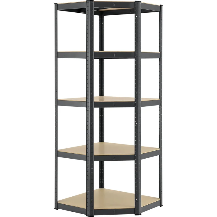Juskys Eckregal Lageregal Corner Basic 180 x 70 x 40-70 cm | 875 kg | 5 Böden | Metall verzinkt | Schwerlastregal Steckregal Kellerregal Grau – Bild 1
