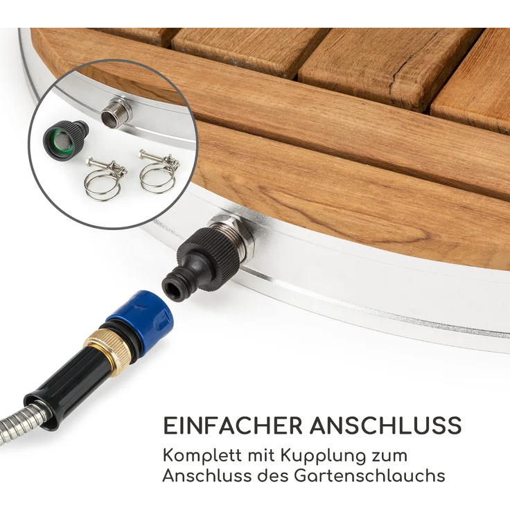 Cool Breeze Gartendusche Aluminium Teakholz Tragegriff Silber – Bild 3