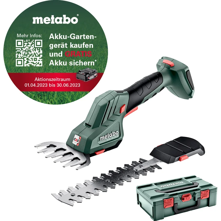 Metabo Akku-Strauch- und Grasschere SGS 18 LTX Q (18V, Li-Ion, inkl. 20cm Strauch- und 11,5cm Grasmesser) ohne Akku und Ladegerät, in metaBOX 145 L – Bild 1
