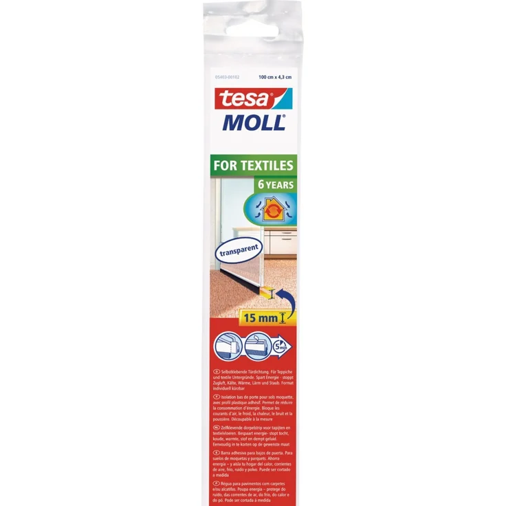 tesa Moll Türdichtschiene Standart weiß, für Textilböden, für Spalten bis 15 mm