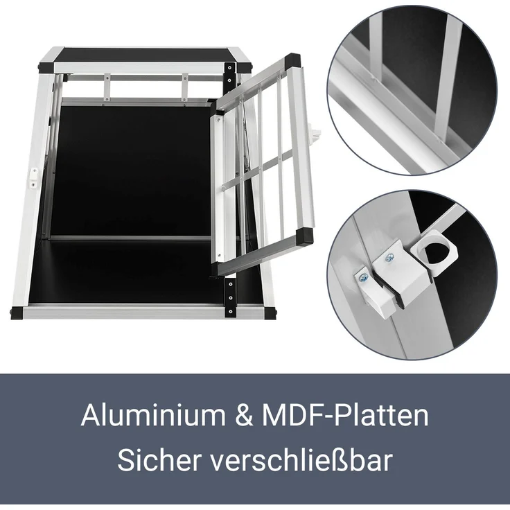 Juskys Alu Hundetransportbox M - 69×54×51 cm – Auto Hundebox robust & pflegeleicht, Gittertür verschließbar, Aluminium Transportbox für Hunde – Bild 6