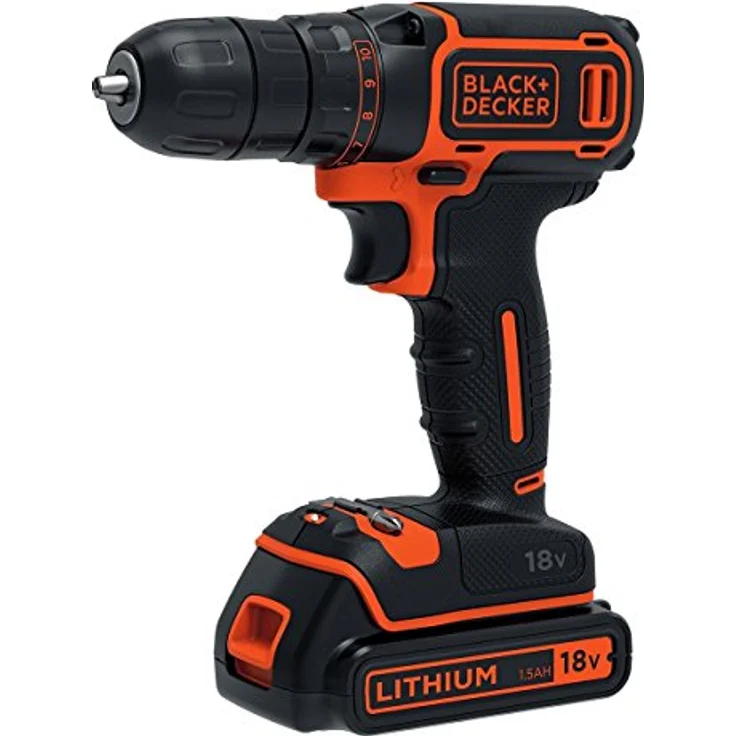 Black+Decker BDCDC18BAFC-QW Bohrschrauber (18V, 2X Li-Ion Schiebe-Akku, Planetengetriebe, LED-Arbeitsleuchte, 1A Ladegerät, 80-TLG. Zubehör im hochwertigen Koffer), 18 V – Bild 3