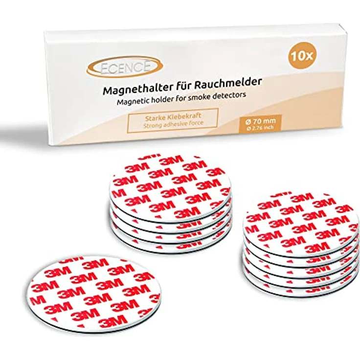 EN Rauchmelder Magnethalter 10 Stück selbstklebende Magnethalterung für Rauchmelder Ø 70mm – Bild 1