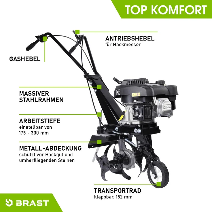 BRAST Motorhacke Benzin Gartenfräse 4,4kW (6PS) Selbstantrieb 36cm Arbeitsbreite 176ccm TÜV geprüft – Bild 7