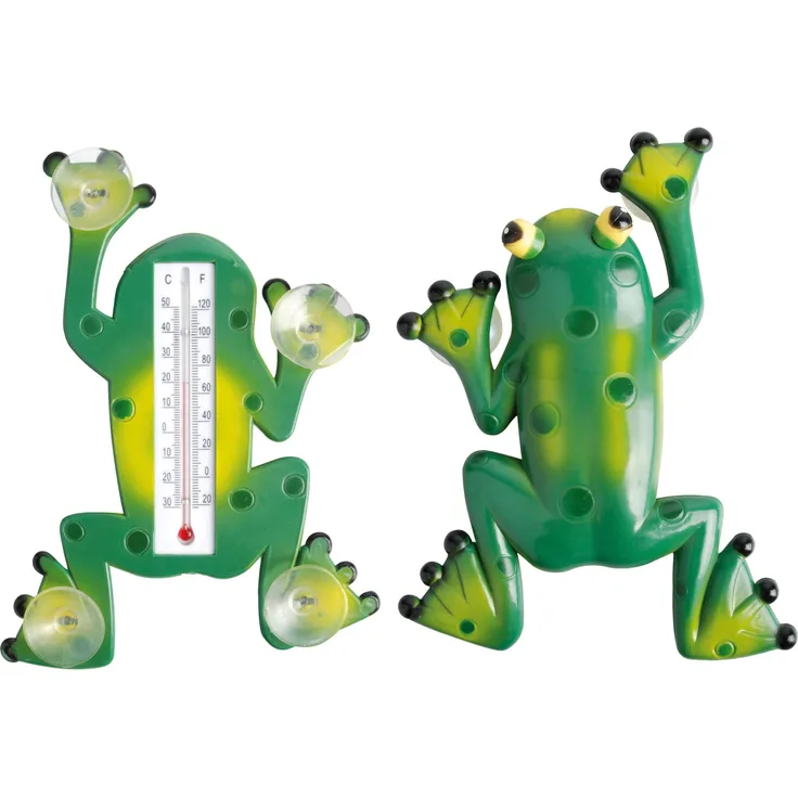 Esschert Design Fensterthermometer, Temperaturmesser Motiv Frosch, von Innen ablesbar, ca. 18 cm x 24 cm