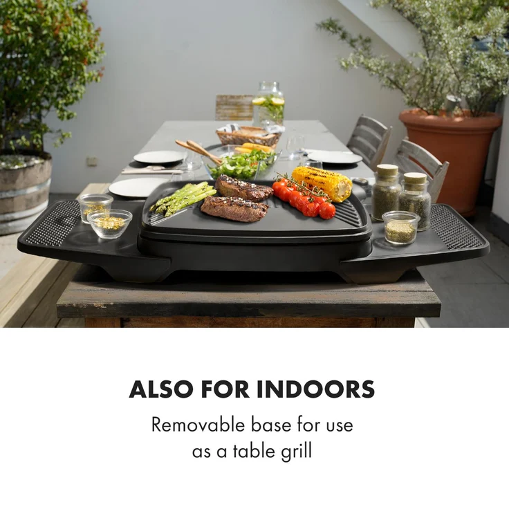 Gatsby Elektrogrill 2000W Antihaft-Grillfläche 2 Seitenablagen Untertisch schwarz Grillfäche 1.440 cm² – Bild 7