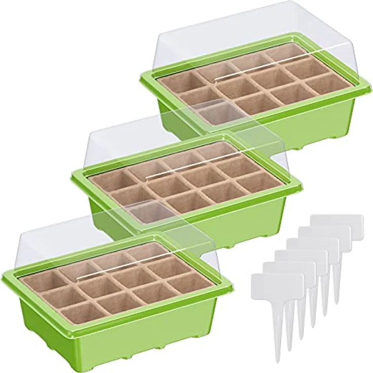 3 x WELLGRO Mini Gewächshaus inkl. Pflanzschilder - für bis zu 12 Pflanzen - ca. 19 x 14,5 x 11cm je Zimmergewächshaus mit Pflanzeinsatz – Bild 1
