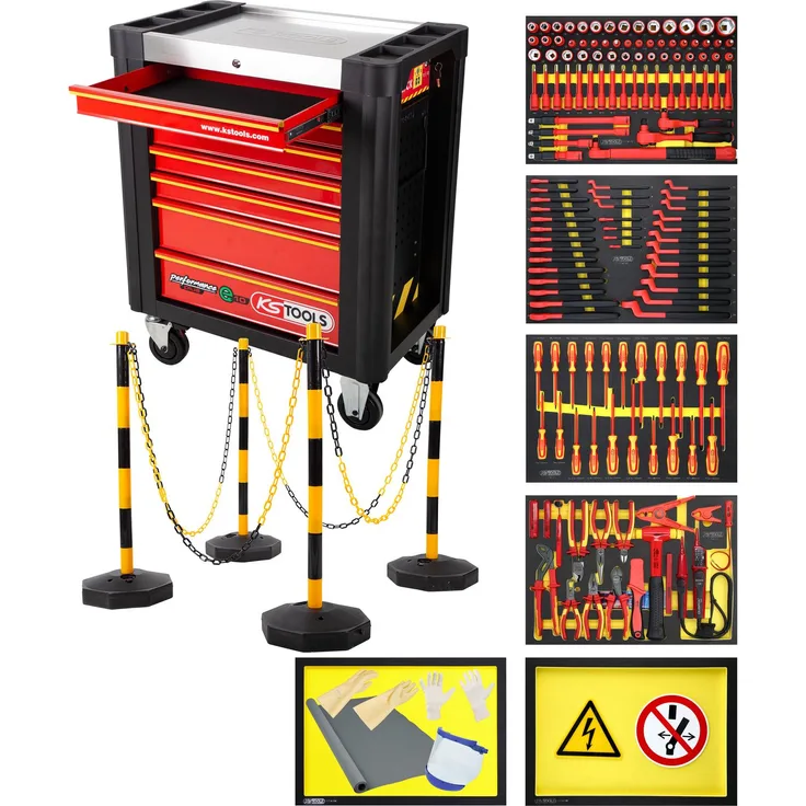 KS Tools PERFORMANplus Werkstattwagen e10 mit 164 isolierten Werkzeugen für Hybrid- und Elektrofahrzeuge