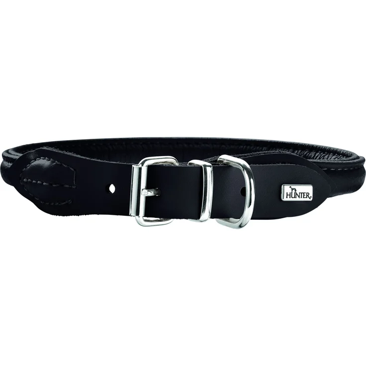 Hunter Hunde-Halsband Round & Soft Elch-Leder schwarz S-M – Bild 1