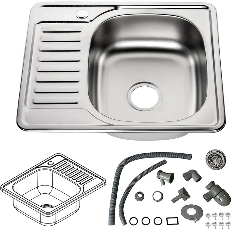 MUCOLA 58x48CM Einbauspüle eckig Edelstahl mit Ablage rechts Küchenspüle Spülbecken – Bild 2