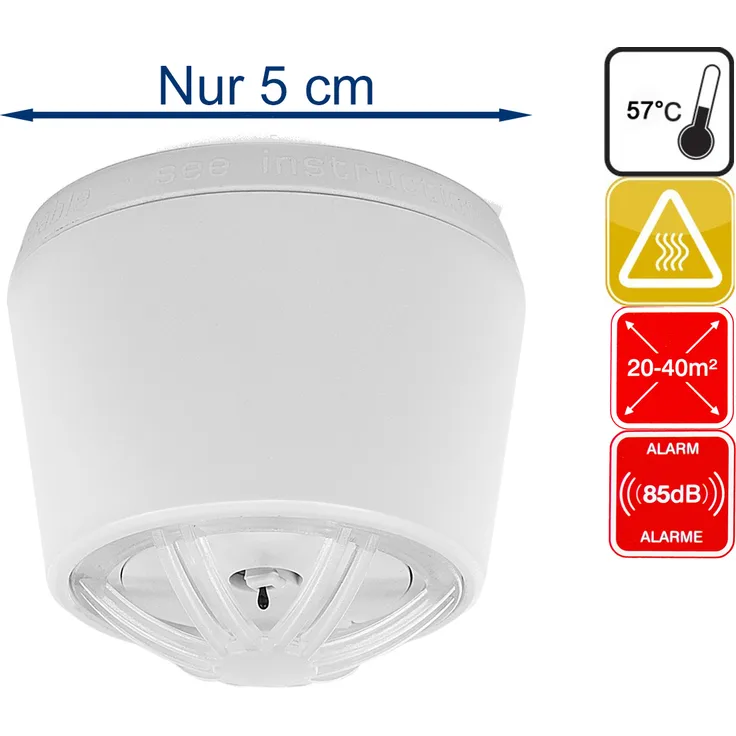 Mini Hitzemelder mit s-Batterie, 85dB, optimal für Küche oder Badezimmer