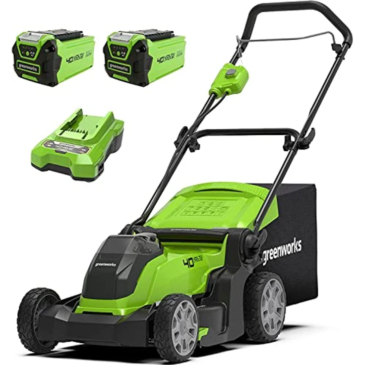 Greenworks Tools G40LM41K2X Rasenmäher 2in1 Mulchen & Mähen, Li-Ion 40V,mit 2 Akku 2 Ah & Ladegerät, 40 V, grün, 50l Fangkorb – Bild 2