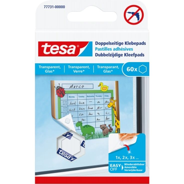 tesa Klebepads doppelseitig, transparent, 60 Stück – Bild 1
