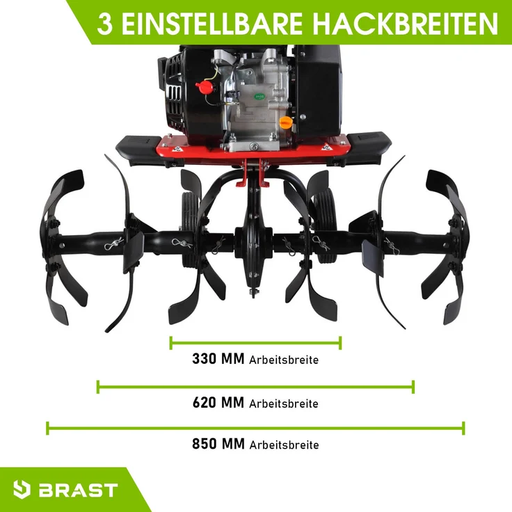 BRAST Motorhacke Benzin Gartenfräse 5,15kW (7PS) Selbstantrieb 33, 62 oder 85cm Arbeitsbreite 212ccm TÜV geprüft - Preisvergleich – Bild 7