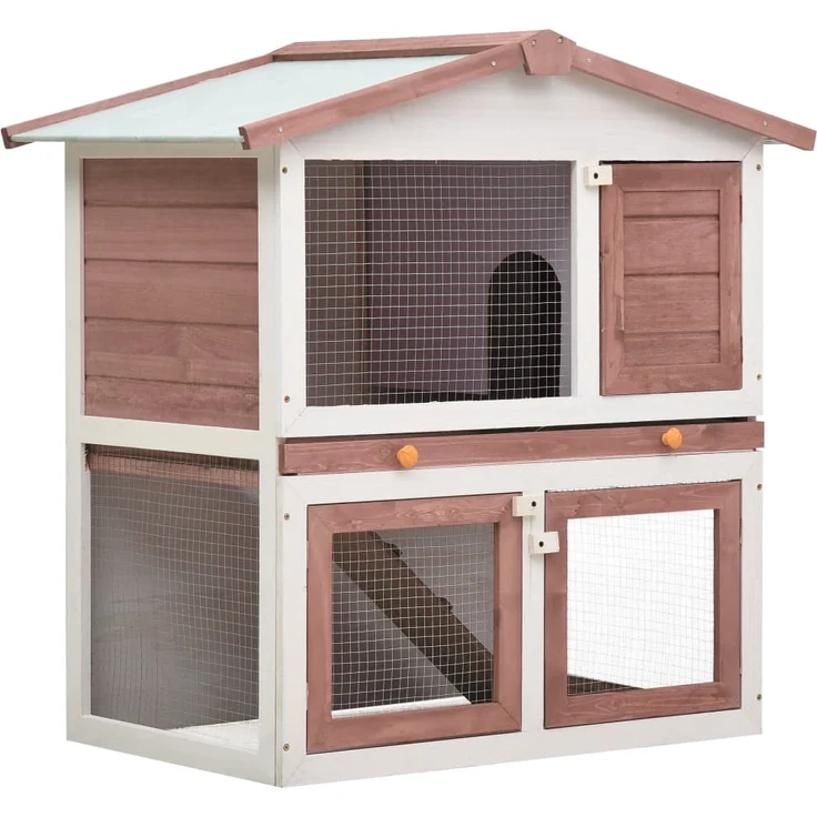 vidaXL Kaninchenstall 3 Türen Braun Holz – Bild 1