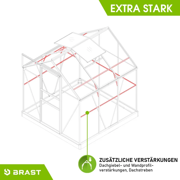 BRAST Gewächshaus Aluminium 190x190x195cm Grün mit Fundament rostfrei TÜV geprüft Alu Treibhaus Glashaus Tomatenhaus – Bild 9