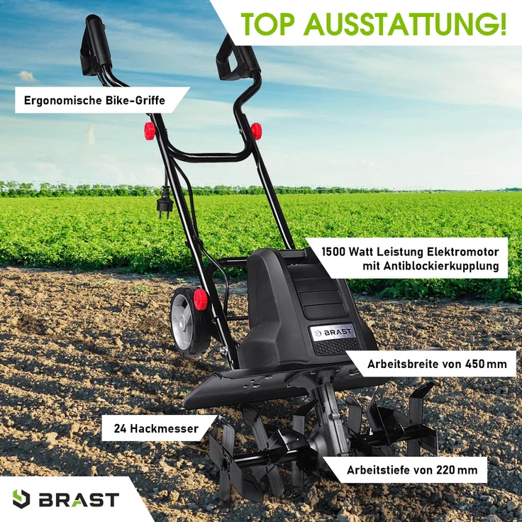 BRAST Motorhacke Elektro Gartenfräse 1500 Watt 45cm Arbeitsbreite 24 Hackmesser Kultivator Ackerfräse Hacke – Bild 4