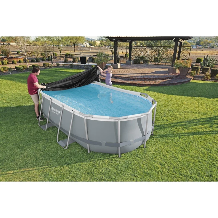Bestway Flowclear PVC-Abdeckplane 418x230 cm, grau, für Power Steel Oval Pool 424x250x100 cm – Bild 8