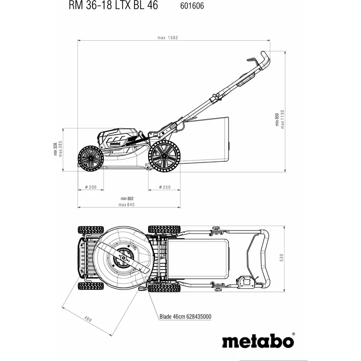 Metabo Akku Rasenmäher RM 36-18 LTX BL 46 (2x 18 Volt Li-Ion für große Flächen bis 800 m², Mulchfunktion, Schnittbreite: 46 cm, bürstenloser Motor) ohne Akku und Ladegerät, im Karton – Bild 5