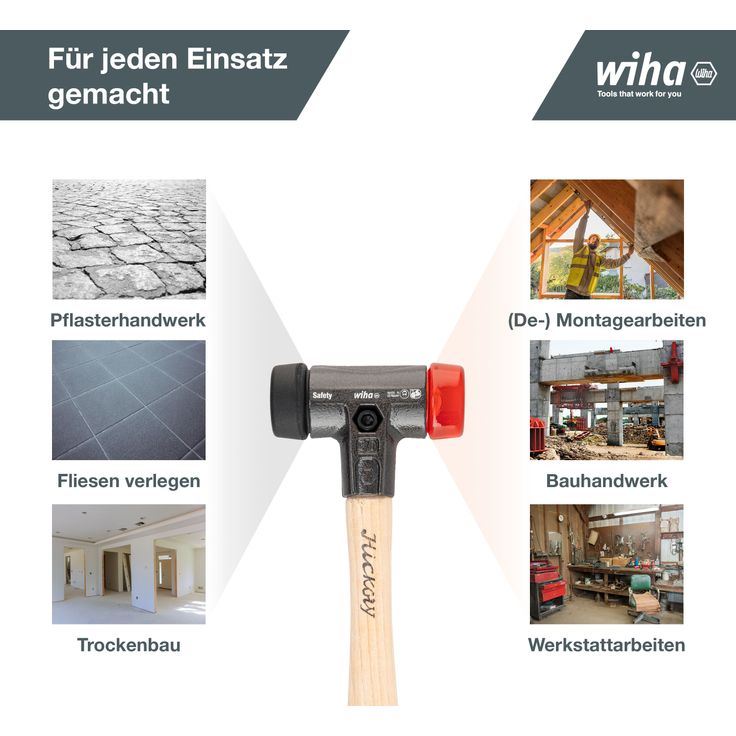Wiha Schonhammer Safety mittelweich und hart (26611) I Gummihammer mit hochwertigem Hickory Holzstiel I Rund-Schlagkopf 30mm - Preisvergleich – Bild 8