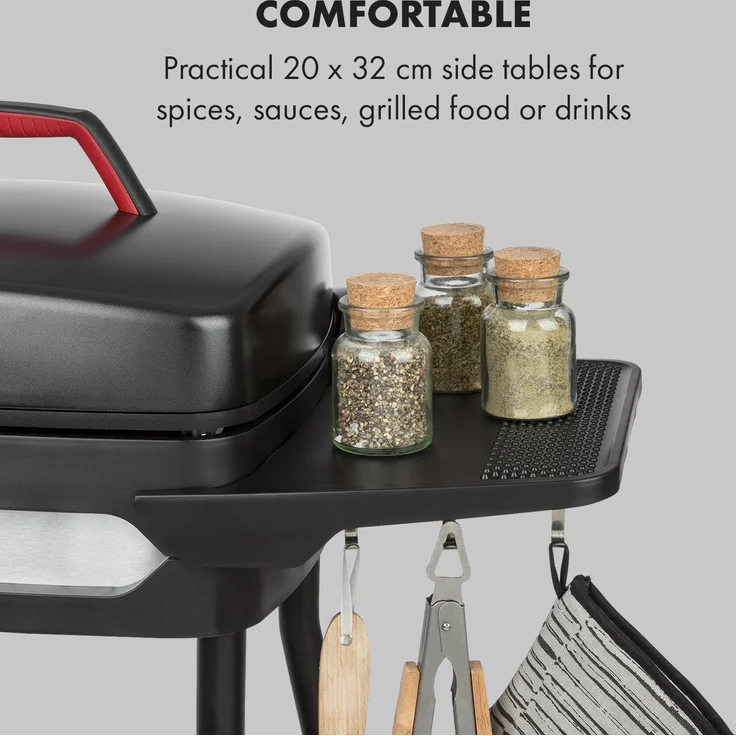 Gatsby Elektrogrill 2000W Antihaft-Grillfläche 2 Seitenablagen Untertisch schwarz Grillfäche 1.440 cm² – Bild 4