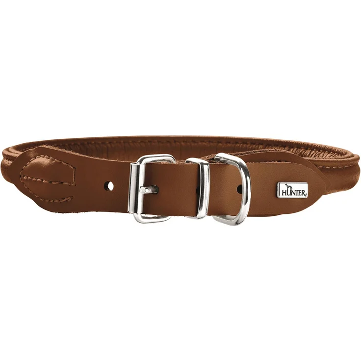 Hunter Hunde-Halsband Round & Soft Elch-Leder cognac M-L – Bild 1