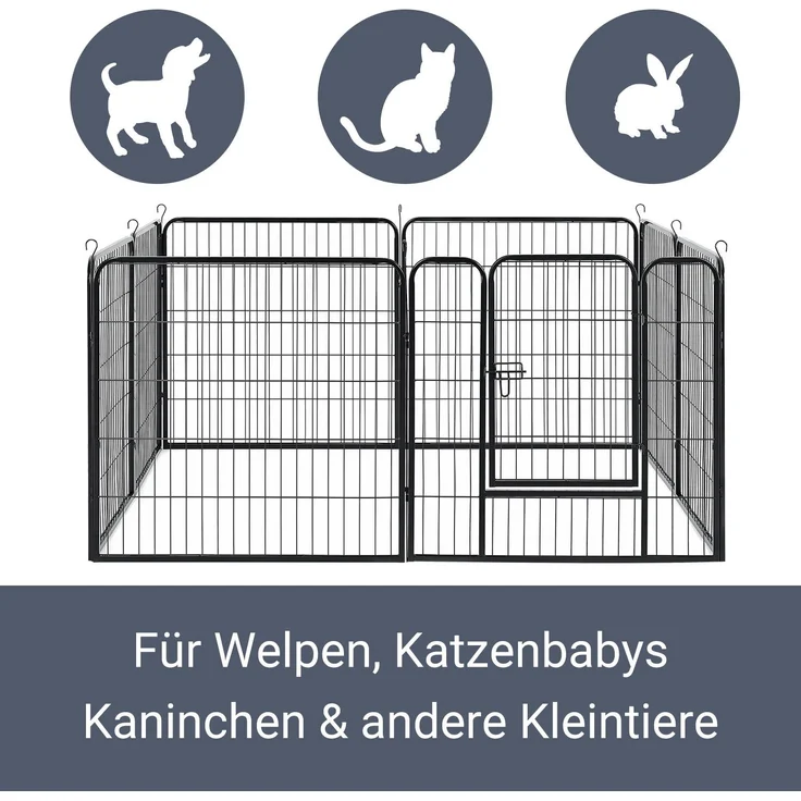 Juskys Welpenauslauf Plus 160 x 160 x 80 cm – Welpenlaufstall 8-teilig aus Metall – Freigehege mit Tür – Welpengitter für Hunde, Hasen & Kleintiere - Preisvergleich – Bild 4
