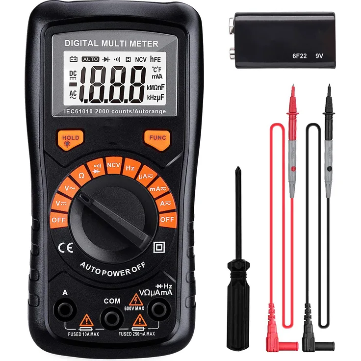 TACKLIFE DM02A, Digital Multimeter Automatisch , mit Berührungslose Spannungserkennung, beleuchtetem LCD-Display, Spannungs-, Strom- und Durchgangsprüfung, für Zuhause und Schule