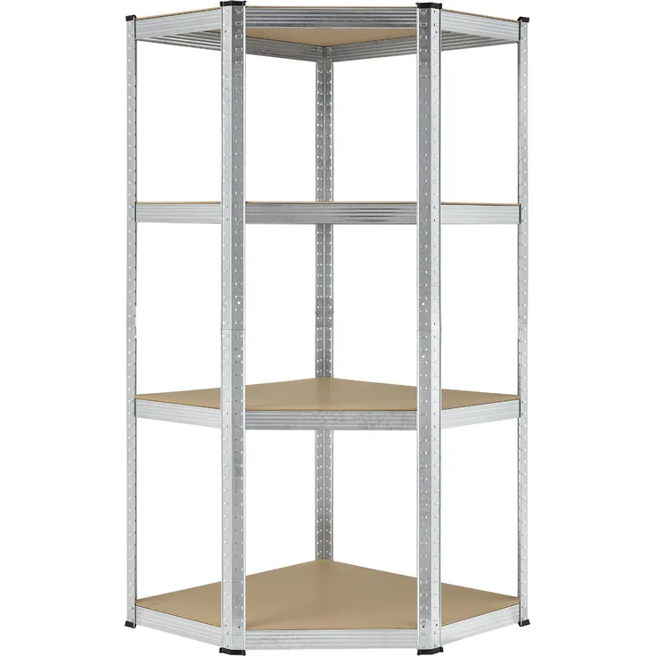 Juskys Eckregal Lageregal Corner Easy 160 x 75 x 40-75 cm, 320 kg, 4 Böden aus MDF Holz, Metall verzinkt, Schwerlastregal Steckregal Kellerregal