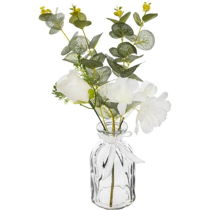 Atmosphera Künstlicher Blumenstrauß Kiwatts in Glasvase EUCA 39 cm - Atmosphera