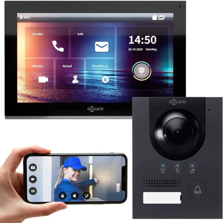 GOLIATH IP Video Türsprechanlage Unterputz Set für 1 Familienhaus Anthrazit 1x 10 Monitor Schwarz