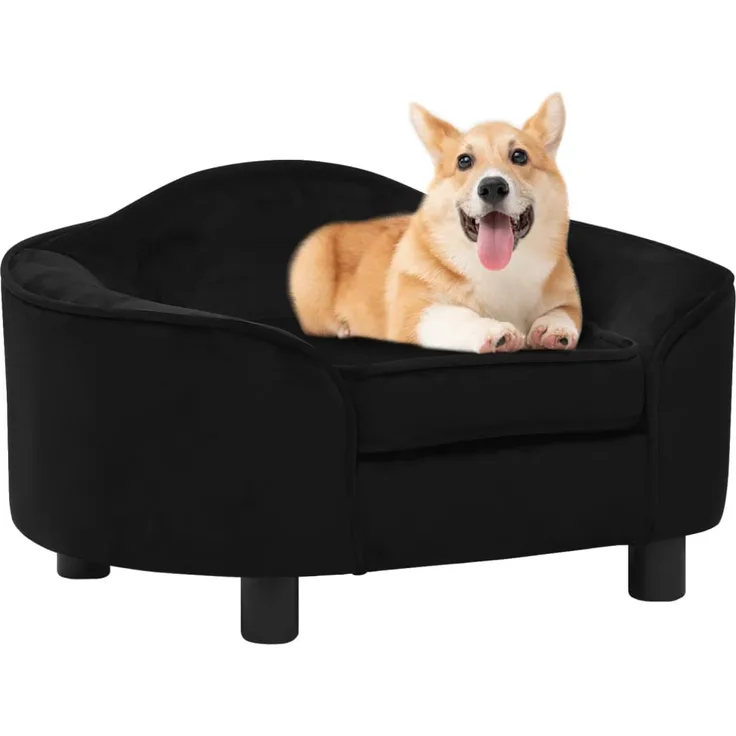 vidaXL Hundesofa Schwarz 67x47x36 cm Plüsch
