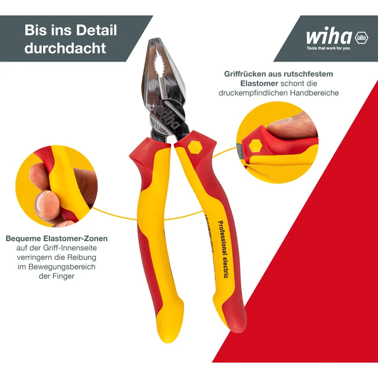 Wiha Zangen Set für Elektriker (26852) 3-tlg. I Universal Kombizange 180mm + Flachrundzange 200mm + Seitenschneider 160mm I Zangenset Elektro VDE – Bild 13
