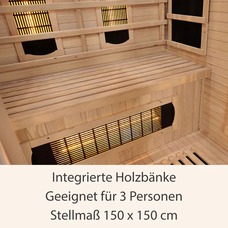 Artsauna Infrarotkabine Kiruna120 Dual Technologie – 5 Vollspektrumstrahler & 3 Flächenstrahler – 2 Personen – LED Farblicht – Radio - Hemlock-Holz, 120 x 105 x 190 cm – Bild 9