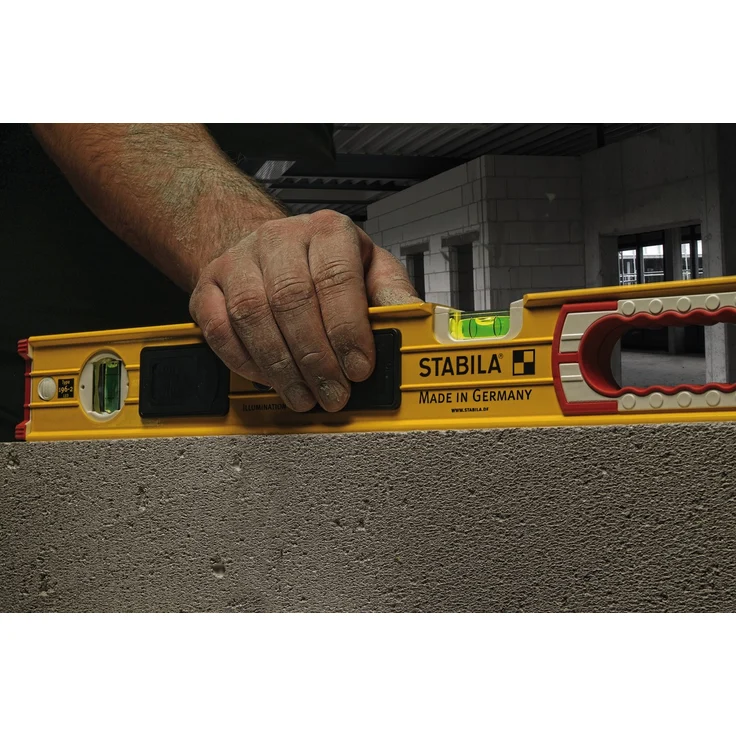 STABILA Wasserwaage Type 196-2 LED, 61 cm, extrasteifes Alu-Profil, 1 LED-Horizontal-/1 LED-Vertikal-/1 Vertikal-Libelle, 1 Handgriff, stoßdämpfende Endkappen, Rutsch-Stopper, Made in Germany – Bild 12