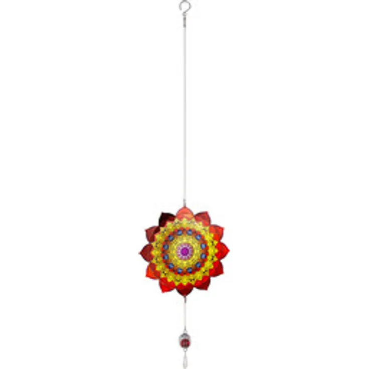 Casablanca WindspielMandalaEdelstahl,bunt VE 2 mit roter Glaskugel, an Draht,gelasert