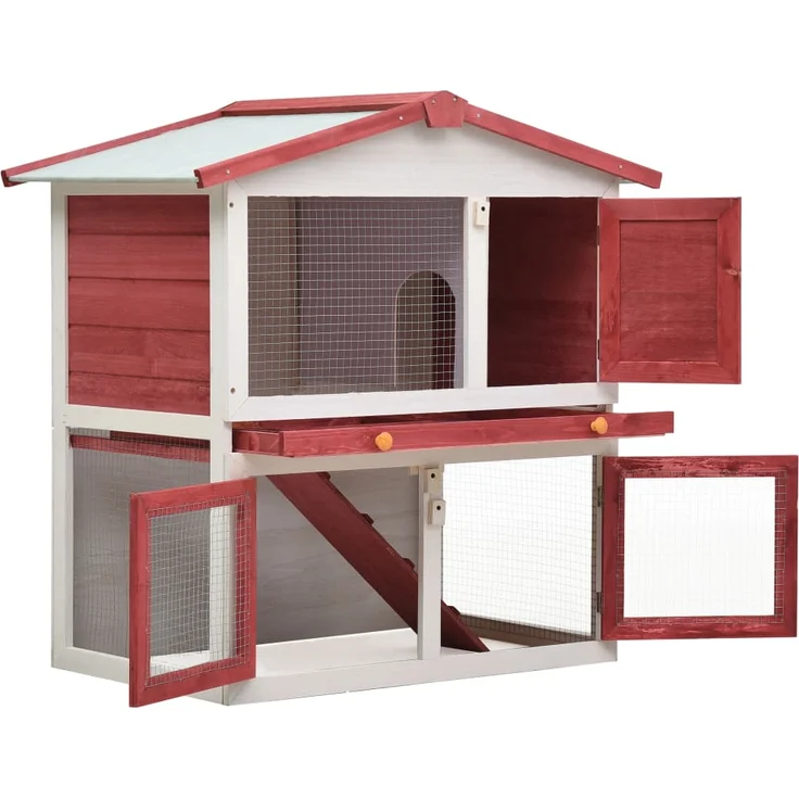 vidaXL Kaninchenstall 3 Türen Rot Holz – Bild 2