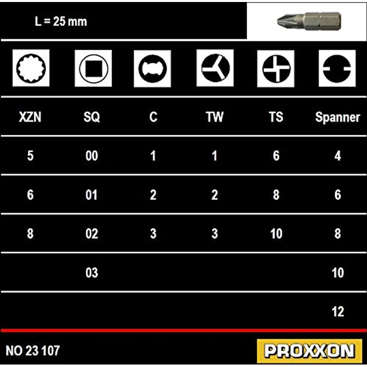 Proxxon Sicherheits- und Spezialbitsatz 1/4'' 75teilig Stahl Bit-Set Sicherheits- und Spezial-Bitsatz / Innensechskant-Bits / Klauenschlüssel-Bits / Kreuzschraubendreher-Bits / Schlitzschraubendreher-Bits in Stahlbox – Bild 5